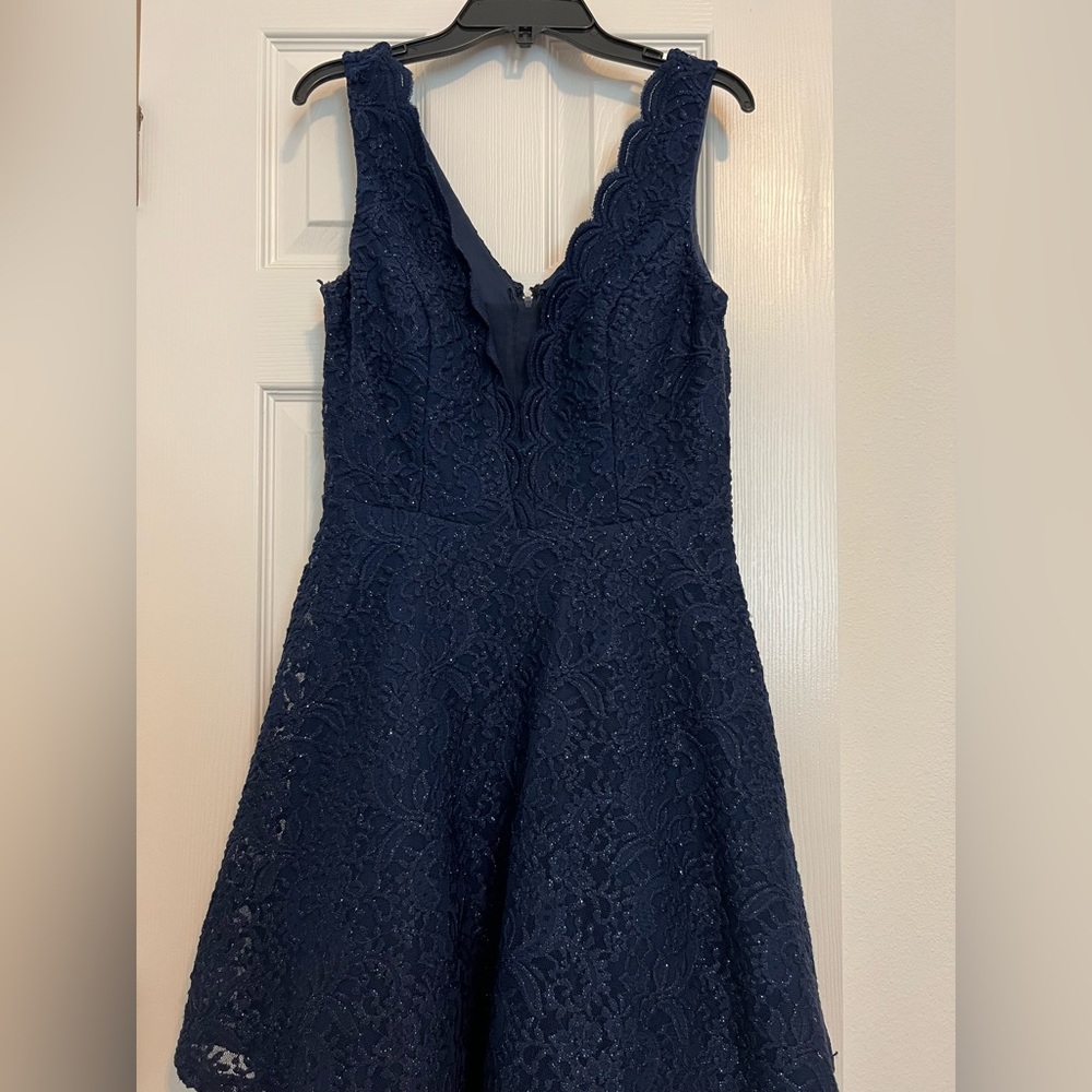 Navy blue party dress. Great for prom or a wedding!